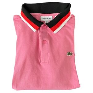 Lacoste Regular Fit Polo Shirt Pink Striped Collar US XL FR 6 Preppy Tennis Y2K